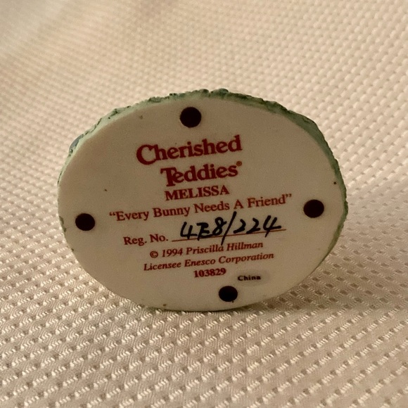 Vintage 1994 Cherished Teddies “Every Bunny Needs A Friend.” Porcelain Figurine - Picture 4 of 5